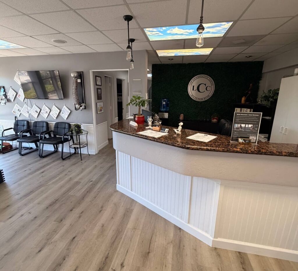 Reception area of a chiropractic clinic in San Diego